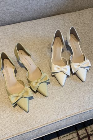 Women's Elegant Pointed Toe Bow Mid-Heel Shoes - Spring 2025 Versatile Hollow Slim Fit Commuting Style