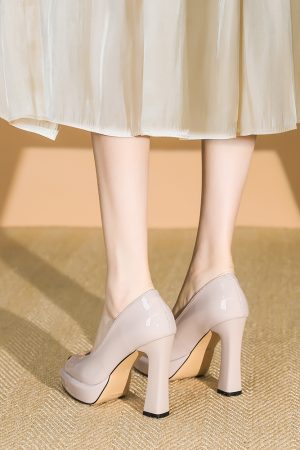 Women's Fish Mouth High Heels - Patent Leather Chunky Heel Shoes with Waterproof Platform, Spring/Summer 2025 Fashion