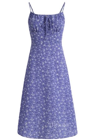 Women's Floral Spaghetti Strap Dress - French Style Long Purple Summer Dress for Vacation 2025 Temperament