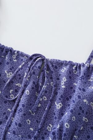 Women's Floral Spaghetti Strap Dress - French Style Long Purple Summer Dress for Vacation 2025 Temperament