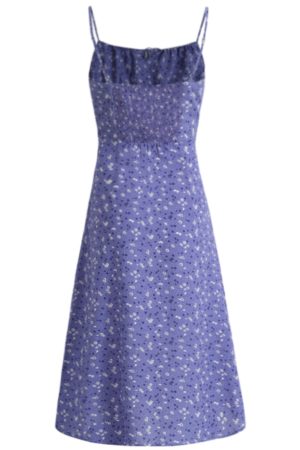 Women's Floral Spaghetti Strap Dress - French Style Long Purple Summer Dress for Vacation 2025 Temperament