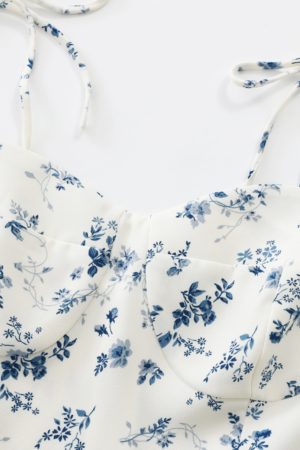 Women's Floral Spaghetti Strap Short Dress - French Style Vacation Dress for Summer 2025 in White - Small Size