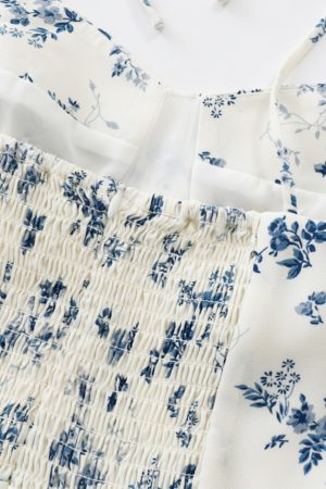 Women's Floral Spaghetti Strap Short Dress - French Style Vacation Dress for Summer 2025 in White - Small Size