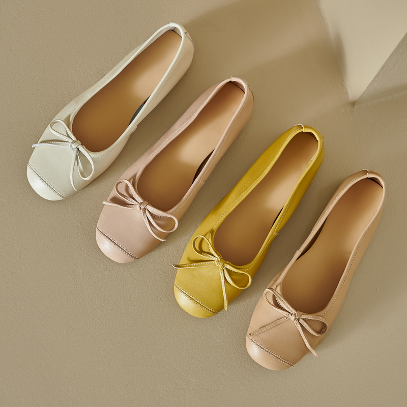 Women's French Lambskin Bow Flat Shoes - Round Toe Ballet Style, Soft Comfort, Chic Grandma Shoes, Perfect for Everyday Wear Women's French Lambskin Bow Flat Shoes - Round Toe Ballet Style, Soft Comfort, Chic Grandma Shoes, Perfect for Everyday Wear