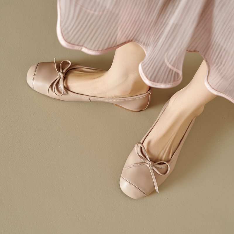 Women's French Lambskin Bow Flat Shoes - Round Toe Ballet Style, Soft Comfort, Chic Grandma Shoes, Perfect for Everyday Wear Women's French Lambskin Bow Flat Shoes - Round Toe Ballet Style, Soft Comfort, Chic Grandma Shoes, Perfect for Everyday Wear