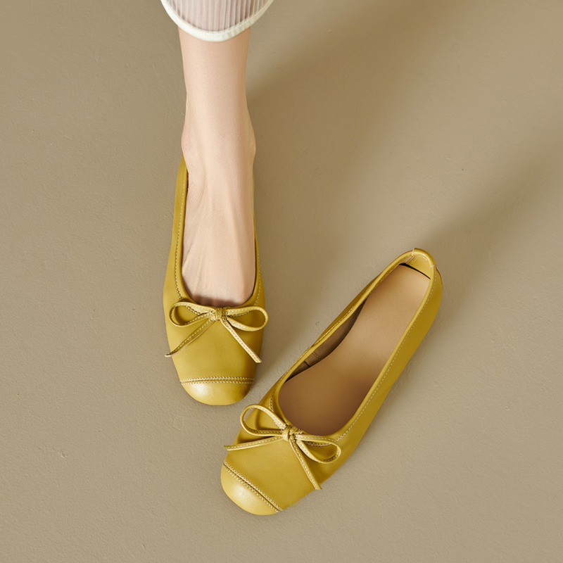 Women's French Lambskin Bow Flat Shoes - Round Toe Ballet Style, Soft Comfort, Chic Grandma Shoes, Perfect for Everyday Wear Women's French Lambskin Bow Flat Shoes - Round Toe Ballet Style, Soft Comfort, Chic Grandma Shoes, Perfect for Everyday Wear
