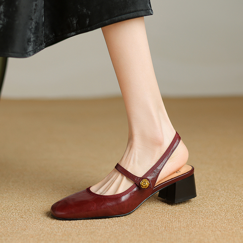 Women’s French Retro Genuine Leather Open-Toe Sandals with Mid-Thick Heels, Backless Mary Jane Style, Vintage Chic Footwear Women’s French Retro Genuine Leather Open-Toe Sandals with Mid-Thick Heels, Backless Mary Jane Style, Vintage Chic Footwear