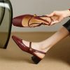 Womenâ€™s French Retro Genuine Leather Open-Toe Sandals with Mid-Thick Heels, Backless Mary Jane Style, Vintage Chic Footwear