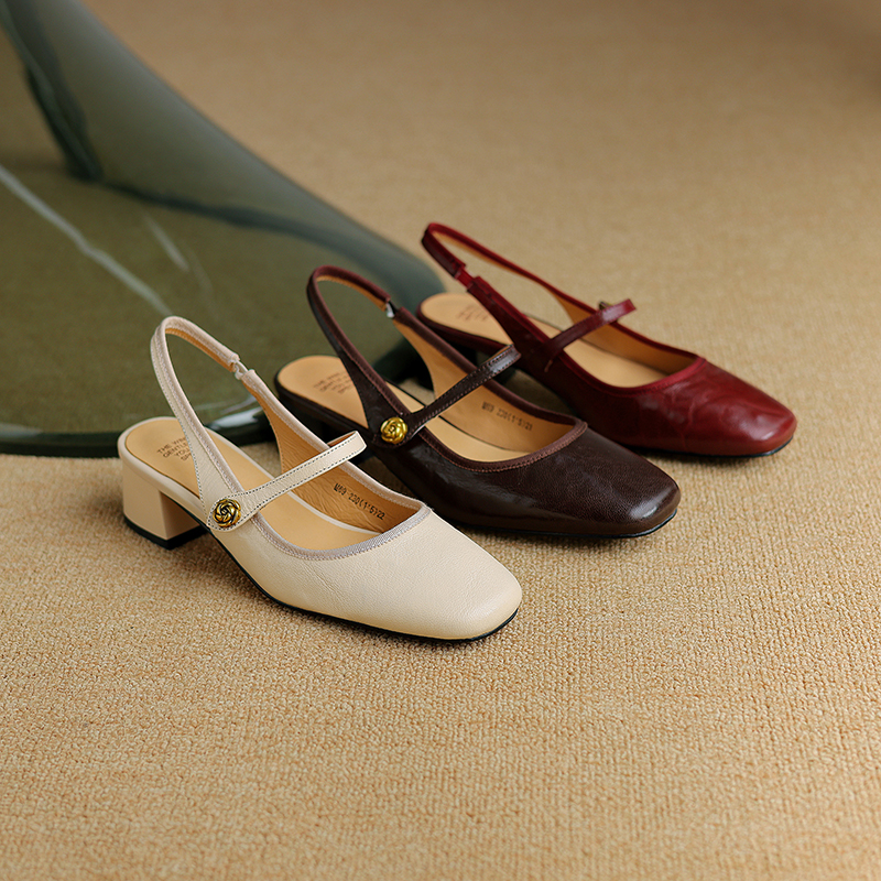 Women’s French Retro Genuine Leather Open-Toe Sandals with Mid-Thick Heels, Backless Mary Jane Style, Vintage Chic Footwear Women’s French Retro Genuine Leather Open-Toe Sandals with Mid-Thick Heels, Backless Mary Jane Style, Vintage Chic Footwear