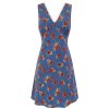 Women's French-Style Floral A-Line Dress - Blue V-Neck Vacation Dress for Summer 2025 - Chic 90s Inspired Fashion