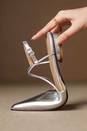 Women's Genuine Leather Backless Flat Sandals - French Pointed Cross-Strap Open-Toe Design, Low-Heeled Casual Loafers