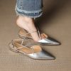 Women's Genuine Leather Backless Flat Sandals - French Pointed Cross-Strap Open-Toe Design, Low-Heeled Casual Loafers