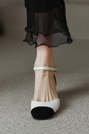 Womenâ€™s Genuine Leather Color-Blocking Open-Toe Sandals - Retro Chunky Mid-Heel Hollow Shoes for Summer Fashion