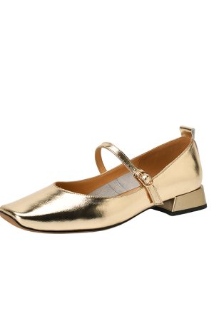 Women's Genuine Leather Low Heel Chunky Mary Jane Shoes - Silver Square Toe - Large Size - Summer 2025 Fashion