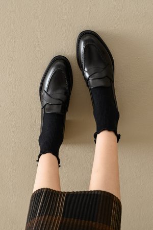 Women's Genuine Leather Slip-On Loafers - Mid-Heel College Style Flats for Commuting - Chic Casual Footwear