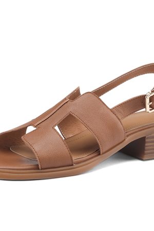 Women's Genuine Leather Square-Toe Open-Toe Sandals - Summer 2025 Mid-Chunky Heel One-Strap for Outdoor Style