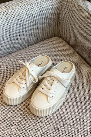 Women's Genuine Leather Thick-Soled Platform Slip-On Backless Outdoor Slippers - White 2025 Style