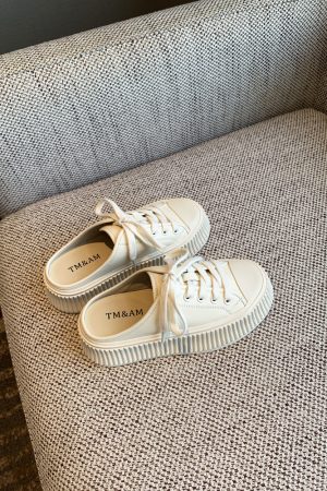 Women's Genuine Leather Thick-Soled Platform Slip-On Backless Outdoor Slippers - White 2025 Style