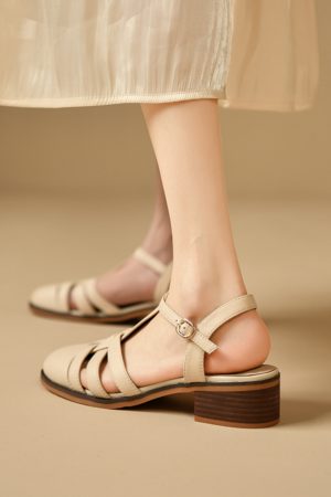 Women's Genuine Leather White Mid-Heel Open-Toe Sandals - Roman Woven Design, Summer Fashion Footwear