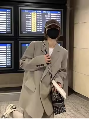 Women's Gray Suit Set - Casual Blazer & Wide-Leg Pants, Chic 2025 Style, High-End Feel, Perfect for Petite Sizes