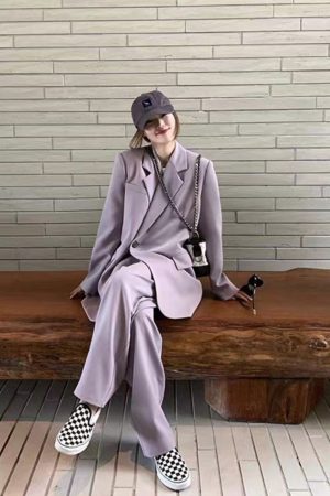 Women's Gray Suit Set - Casual Blazer & Wide-Leg Pants, Chic 2025 Style, High-End Feel, Perfect for Petite Sizes