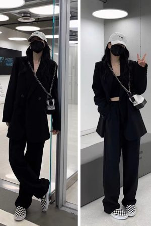 Women's Gray Suit Set - Casual Blazer & Wide-Leg Pants, Chic 2025 Style, High-End Feel, Perfect for Petite Sizes