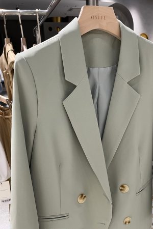 Women's Green Casual Suit Jacket - Trendy Spring Autumn Style for Petite Sizes, Chic Fashion Must-Have