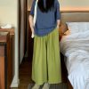 Women’s Green Draped Wide-Leg Pants, Summer Loose BF Style, Relaxed Fit for Petite Sizes, Trendy 2025 Fashion