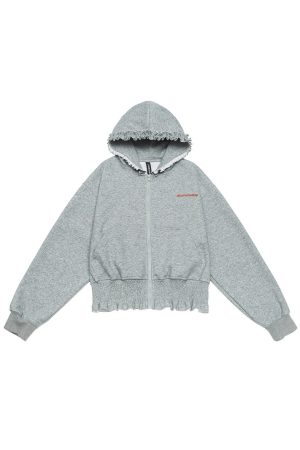 Women's Heartbeat Design Hooded Jacket - Spring Zippered Loose Fit Versatile Short Sweatshirt for Casual Y2K Style