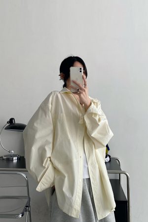 Women's High-End Casual Loose Long-Sleeve Shirt - Sun Grapefruit Cool Breeze Mid-Length Top for Spring/Summer