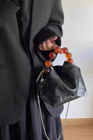 Women's High-End Textured Beaded Black Tote Crossbody Bag - 2024 Spring Summer Chinese Style Commuter Accessory