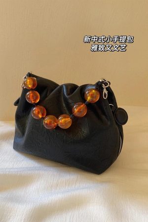 Women's High-End Textured Beaded Black Tote Crossbody Bag - 2024 Spring Summer Chinese Style Commuter Accessory