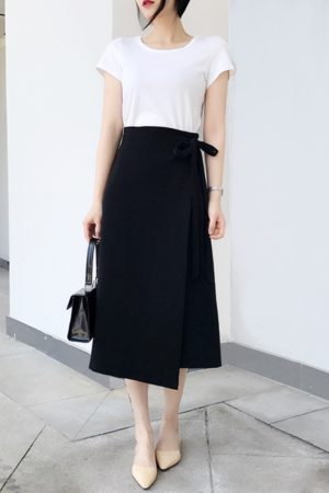 Women's High Waist Midi Strap Dress - Irregular Split A-Line Skirt for Spring Summer 2025