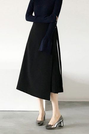 Women's High Waist Midi Strap Dress - Irregular Split A-Line Skirt for Spring Summer 2025