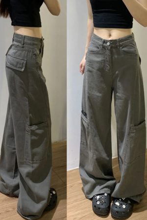 Women's High-Waisted Plus-Size Gray Wide-Leg Straight-Leg Work Pants - Cool American Style, Slimming Loose Fit