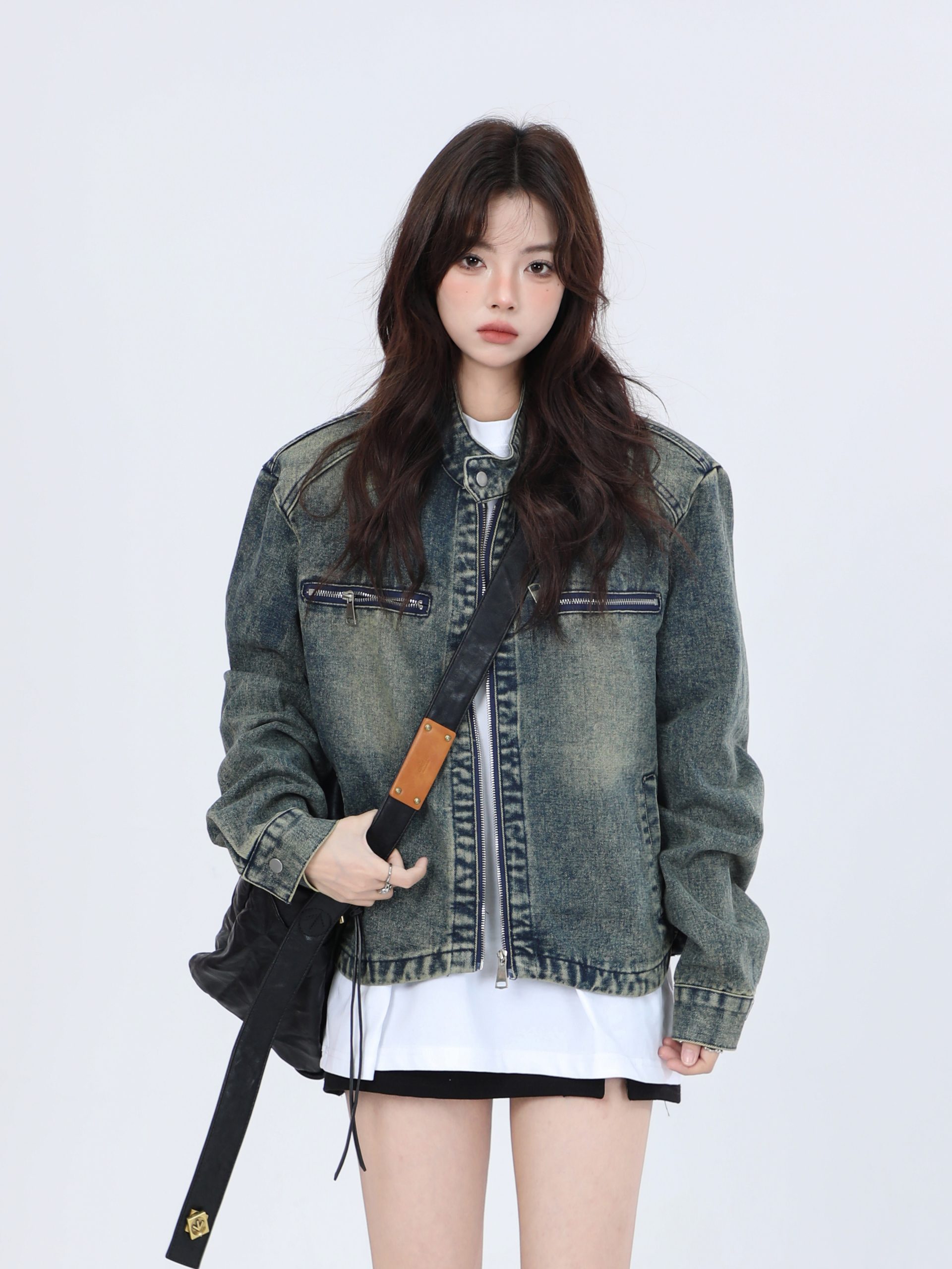 Women's Hip-Hop Loose Short Denim Jacket with Stand Collar - Unique American Street Style Women's Hip-Hop Loose Short Denim Jacket with Stand Collar - Unique American Street Style