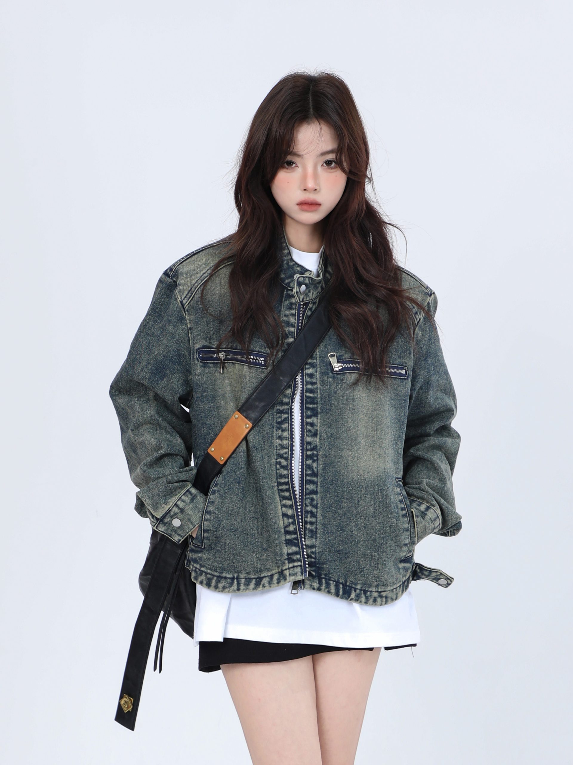 Women's Hip-Hop Loose Short Denim Jacket with Stand Collar - Unique American Street Style Women's Hip-Hop Loose Short Denim Jacket with Stand Collar - Unique American Street Style