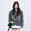 Women's Hip-Hop Loose Short Denim Jacket with Stand Collar - Unique American Street Style