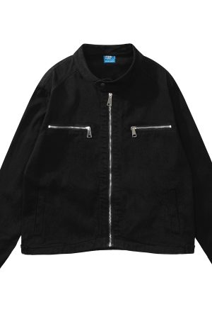 Women's Hip-Hop Loose Short Denim Jacket with Stand Collar - Unique American Street Style