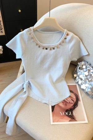 Women's Irregular Bohemian Short Sleeve Top - Unique Summer Outfit with Gorgeous Design for Trendy 90s and Y2K Style