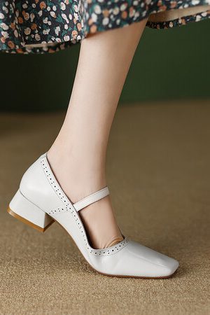 Women's Italian-Style Soft-Soled One-Strap Mid-Heel Square-Toe Flats - Comfortable 3.5 cm Shoes for Everyday Wear