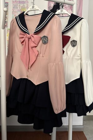 Women's Japanese Style Sailor Suit JK Uniform Shirt Set - Waist-Defined Long & Short Sleeve, Spring Summer 2024, College Style