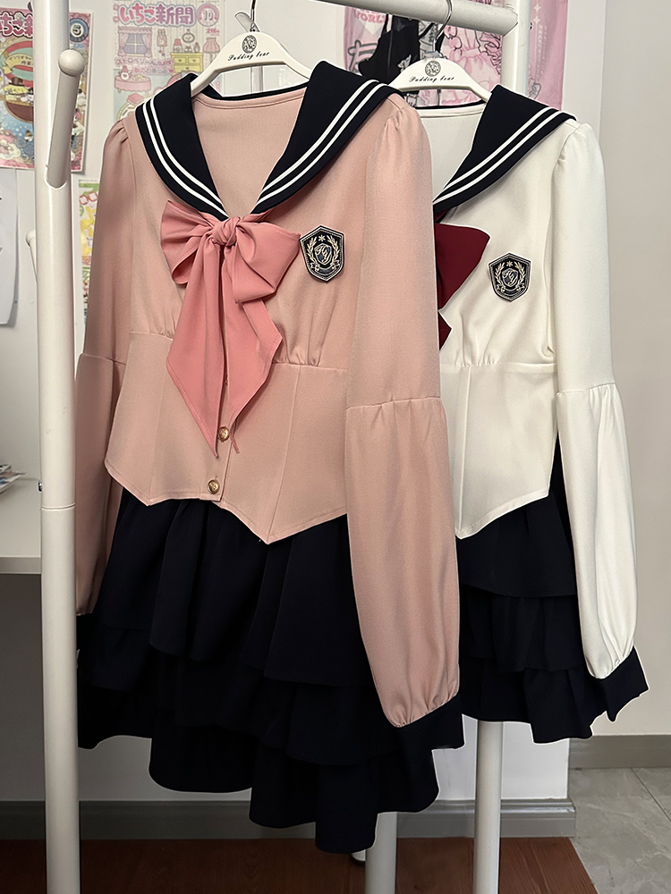 Women's Japanese Style Sailor Suit JK Uniform Shirt Set - Waist-Defined Long & Short Sleeve, Spring Summer 2024, College Style Women's Japanese Style Sailor Suit JK Uniform Shirt Set - Waist-Defined Long & Short Sleeve, Spring Summer 2024, College Style