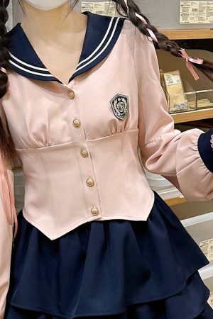 Women's Japanese Style Sailor Suit JK Uniform Shirt Set - Waist-Defined Long & Short Sleeve, Spring Summer 2024, College Style