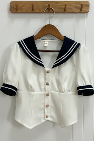 Women's Japanese Style Sailor Suit JK Uniform Shirt Set - Waist-Defined Long & Short Sleeve, Spring Summer 2024, College Style