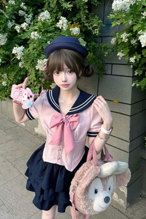 Women's Japanese Style Sailor Suit JK Uniform Shirt Set - Waist-Defined Long & Short Sleeve, Spring Summer 2024, College Style