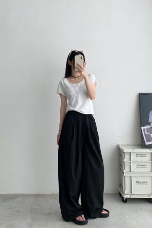Women's Korean Style Summer Wide-Leg Pants - Loose High-Waisted Casual Floor-Length Trousers for Effortless Chic