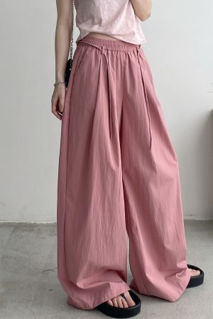Women's Korean Style Summer Wide-Leg Pants - Loose High-Waisted Casual Floor-Length Trousers for Effortless Chic