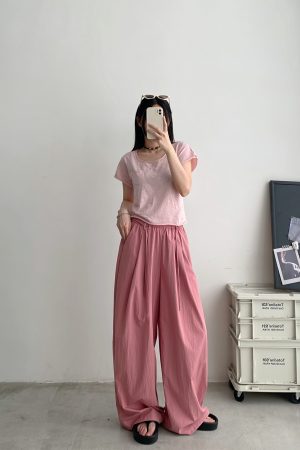 Women's Korean Style Summer Wide-Leg Pants - Loose High-Waisted Casual Floor-Length Trousers for Effortless Chic
