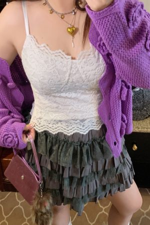 Women's Lace Camisole Tank Top - Stunning White Layering Piece for Spring/Summer 2025, Y2K Fashion Essential